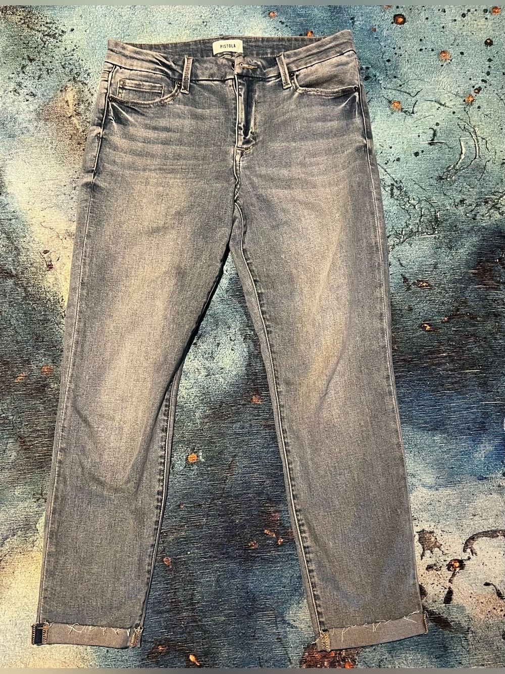 Pistola stretch frayed cuffed jeans